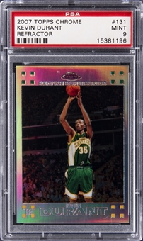 2007/08 Topps Chrome Refractor #131 Kevin Durant Rookie Card (#0516/1499) - PSA MINT 9